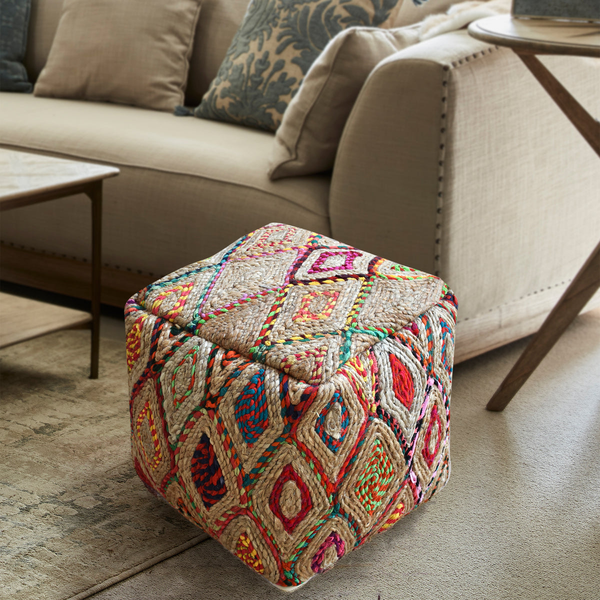 MYRINA POUF - HEMP/ RECYCLED FABRIC – The Rug Republic