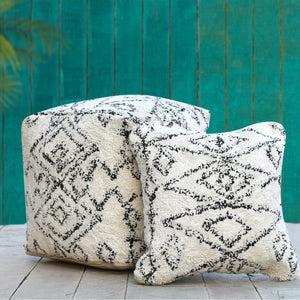 Dacre Pouf, Cotton, Natural White, Charcoal, Bm Fn, All Cut 