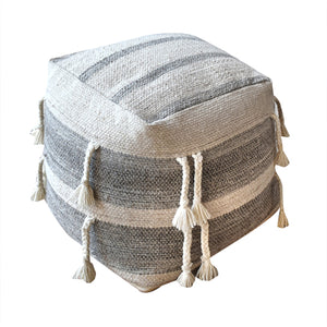 Gustel Pouf, Wool, Natural Grey, Pitloom, Flat Weave