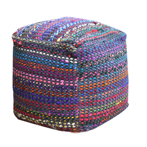 Madrid Pouf, Recycled Cotton Fabric, Indigo, PITLOOM / FLAT WEAVE