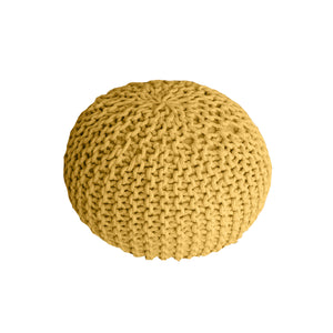 Moro Round Pouf, Cotton, Yellow, Hm Knitted, Flat Weave 