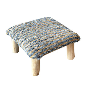 Venray Foot Stool, Hemp/ Denim, Blue/ Natural